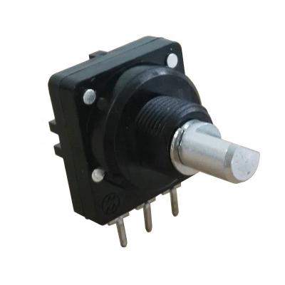 China Popular PC Pin Square Potentiometer 16mm B100K Water Proof Rotary Type RP16K1 Unique Design High Torque Clicks Rating With Tact Switch for sale