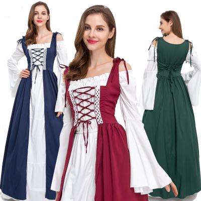 China Polyester Women Drama Play Apparel Vintage Lace Up Corset Mythology Goddess Dress Costume Cosplay Dress Women for sale