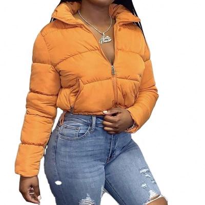 China Waterproof Custom Women Stand Up Zipper Solid Color Collar Long Sleeve Female Jacket Shorts 2021 Winter Streetwear Fashion for sale