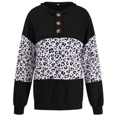 China Anti-wrinkle fashion hot selling styles splice color block patchwork leopard ladies hoodies for sale