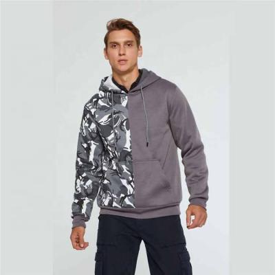 China Gray Color Block Anti-Shrink Cargo Pocket Design Personality Camouflage Hoodie Men for sale