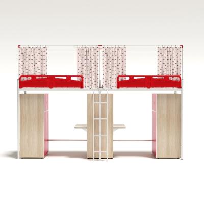 China Student dormitory red and white color matching bed table with bed curtain frame and bed curtain apartment furniture for sale