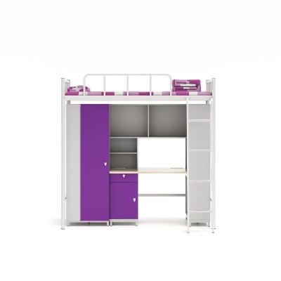 China Student dormitory furniture purple white double spell multi-functional apartment bed with a desk for sale