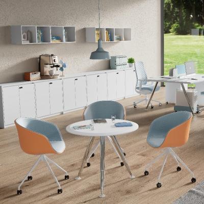 China Simple Muebles de oficina modernos fáciles de instalar mesa de negociación con encimera blanca y patas de acero metálico en venta