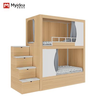 China Multifunctional Single Capsule Pod Twin Loft School Dormitory Bunk Bed With Stairs Desk And Underneath Slide for sale