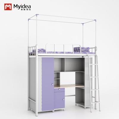 China Muebles para dormitorios de estudiantes de color morado blanco doble hechizo cama de apartamento multifuncional con escritorio en venta