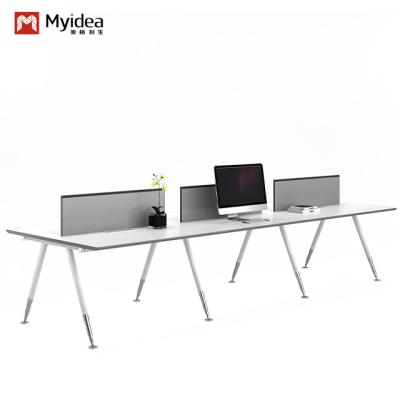 China Commercial Office Furniture Four-Person Metal Legs Table Customizable White Finish for sale