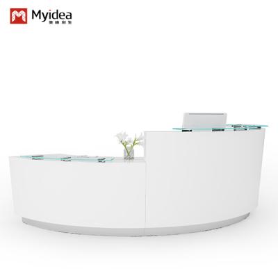 China High Gloss Painting Glass Top Reception Desk For Meeting Room Furniture for sale