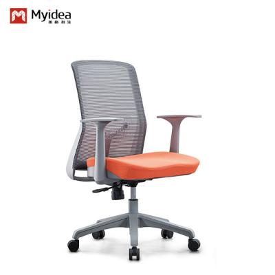 China Sencilla y cómoda ergonomía de tela de color naranja-gris doble silla de oficina silla de personal en venta