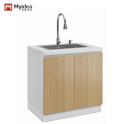 China Customizable Double-Door Storage Cabinet For Kitchen And Dining Room Modern Wood Panel With Sink And Faucet for sale