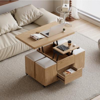 China Contemporary  Lift-Top Foldable Coffee Table with 4 Stools & Storage for Living Room Furniture Use for sale