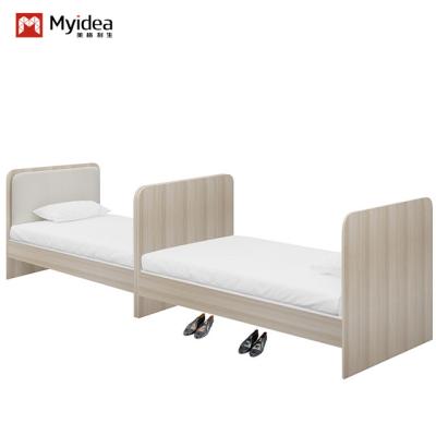 China Cama doble de estilo nórdico en color claro para dormitorio escuela apartamento o dormitorio hecho de madera muebles de hotel en venta