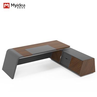 China Modern Luxury Boss Office Desk Large Wooden MDF Panel in Dark Colors Classic Design for Office Use Modular Furniture for sale