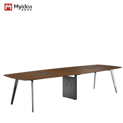 China Modern Design Dark Wood Grain Conference Table With Cold-Rolled Steel Legs Office Furniture for Meeting & Negotiation Rooms for sale