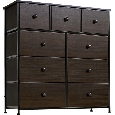 China 9 Drawer Modular Dresser For Bedroom Faux Leather Chest Of Drawers Wood Top Tower Steel Frame Large Capacity Organizer for sale