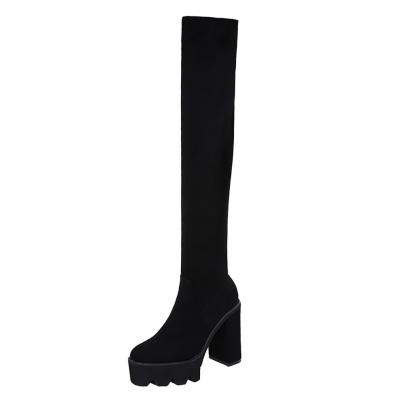 China Botas du Dama 2021 New Style Anti-slippery Thigh High Chunky Heel Overknee Ladies Platform Boots For Women for sale