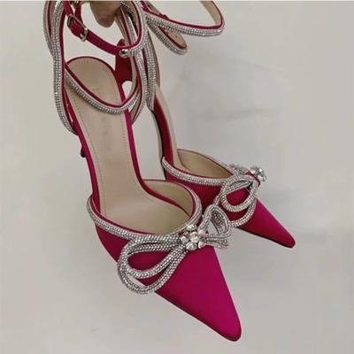 China New Anti-odor Colors Fashion Cover Toe Crystal Diamond Bow Red Heel Pour Femme High Quality Heels For Women for sale