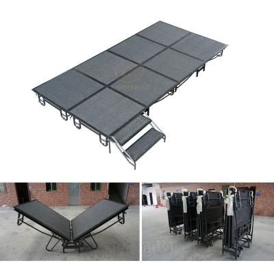 China Upholster Outdoor Plywood Portable Stage Indoor Folding Movable Stage With Wheels For Event for sale