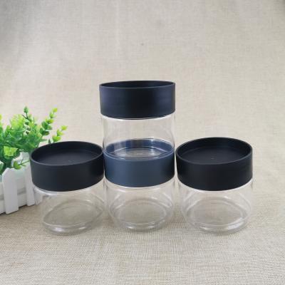 China Stackable Black Screw Cap 438 Ml 51g Transparent PET Jar for sale