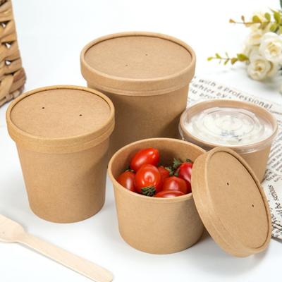 Chine bol de soupe jetable à papier de Brown emballage de conteneur de nourriture 8oz avec la cuvette de papier de nouille de micro-onde de couvercle à vendre