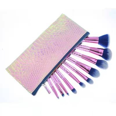 China Angular Blush Mermaid 10pcs Nylon Hair Makeup Brush Set With Color Plated Plastic Handle Brochas De Maquillaje Wholesale Makeup Brushes for sale