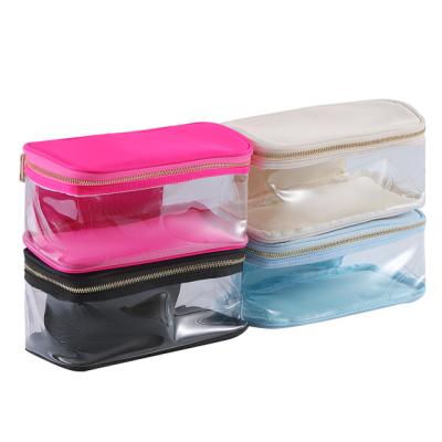 China Fashion 2022 spot large capacity transparent cosmetic bag waterproof transparent opening box customizable pattern travel cosmetic bag for sale