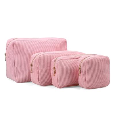 China Fashion RTS corduroy cosmetic bag Soft and durable cosmetic box Customizable embroidered chenille letter patch logo cosmetic bag for sale