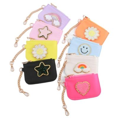 China Fasion New simple solid color  waterproof customizable pattern key bag mini cute Ultra thin Key Chain Wallet nylon coin purse for sale