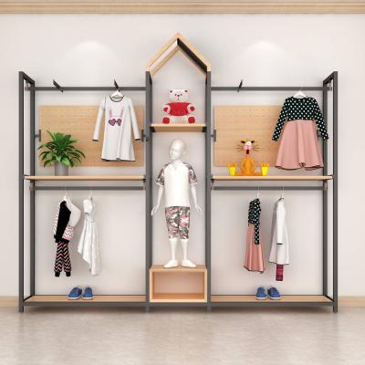 China HK Series Children Clothing Store Fittings Clothing Store Furniture Shelf Single Sided Wood Clothes Display Rack Shelves For Shops for sale