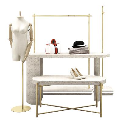 China With LED light fashion design gold metal garment rack display for clothes with LED clothing store rack for sale