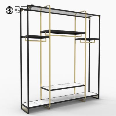 China Steel Structure Hanging Garment Shop Fittings High End Combination Display Clothes Rack Boutique Clothing Shelf Hanging Display Rack for sale