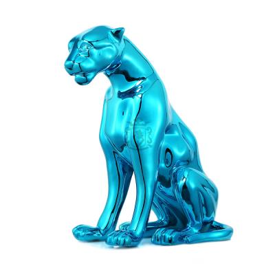 China China Retail Store Decoration Window Display Props Plated Fiberglass Leopard Animal Statue for sale