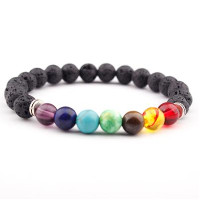 China Natural BOHEMIA 7 Chakras Bracelet Stone Lava Beaded Jewelry Spiritual Energy Bracelet for sale