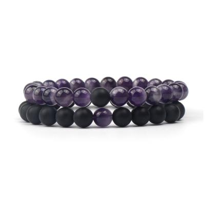 China Elastic line bracelet fashionable volcanic stone natural amethyst stone set bracelet couple bracelet for sale