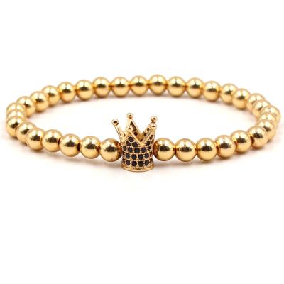 China Hot Selling Fashionable Micro Beads Crown Bracelet With Black Copper Plating Couples Palm Zircon Elastic Bracelets for sale