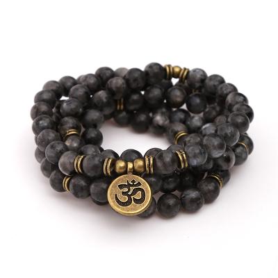 China Trendy Men's Black Glitter Beads 108 Yoga OM Stone Bracelet Mala Bracelet Or Necklace Prayer 108 for sale