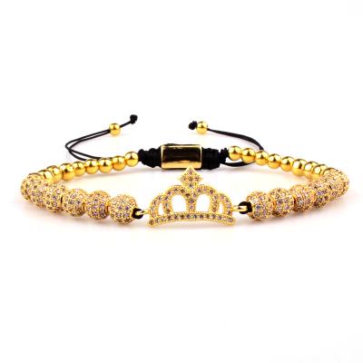 China TRENDY 18K Gold Plated Imperial Ball Bracelet Zircon Bracelet 6mm Charm Crown Braided Rope Bracelet for sale