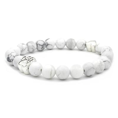 China TRENDY Howlite 8mm Beads Bracelet Dog Paw&Heart Charm Natural Stone Bracelet For Women Men for sale