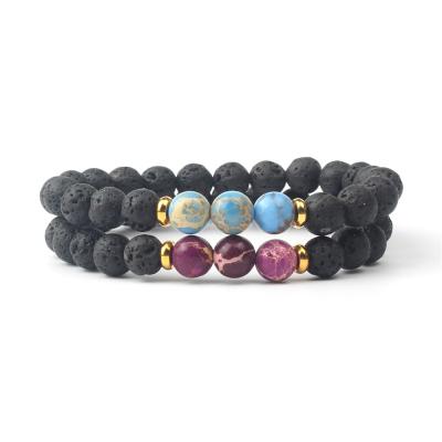 China Trendy Women Men's Semi-Natural Gemstone Yoga Energy Beaded Bracelet Meditation Couple Bracelet Jewelry for sale