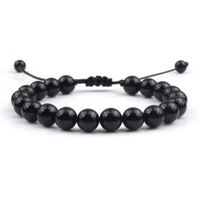 China Natural Black Onyx Gemstone Yoga Bangle Yoga BOHEMIA 8mm Stone Braided Rope Bracelet for sale