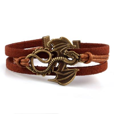 China Fashionable Cool Brown Dragon Knight Bracelet Men Leather Bracelet for sale