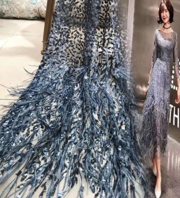 China Viable the latest polyester feather lace fabric for dress for sale