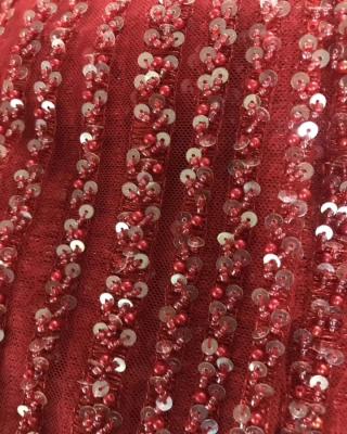 China Viable Luxury Beaded Sequin Pearl Top End French Tulle Embroidery Lace Fabric for sale