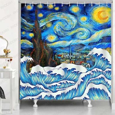 China Sustainable Fashion Classic Waterproof Bathroom Accessories Digital Printing Polyester Bathroom Shower Curtains for sale