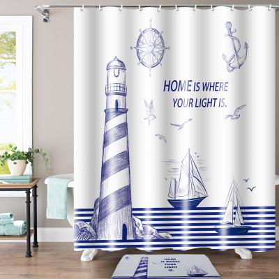 China Sustainable New Design Polyester Waterproof Bathroom Shower Curtain Family Decor Printing Fabric Shower Curtain for sale