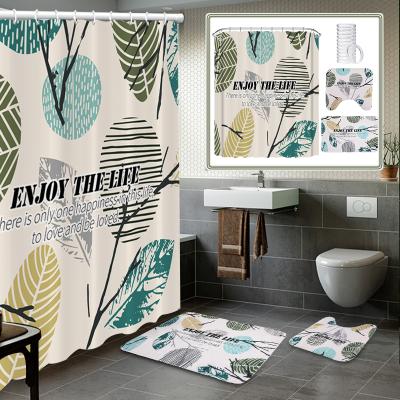 China Viable Factory Custom Waterproof 3pcs Bathroom Sets Mold Proof Polyester Printing Shower Bathroom Curtain Set for sale