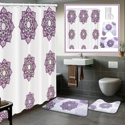 China Viable Customized Bathroom Shower Curtain Set With Bathroom Shower Curtain Mat Fashion Shower Curtain Sets for sale