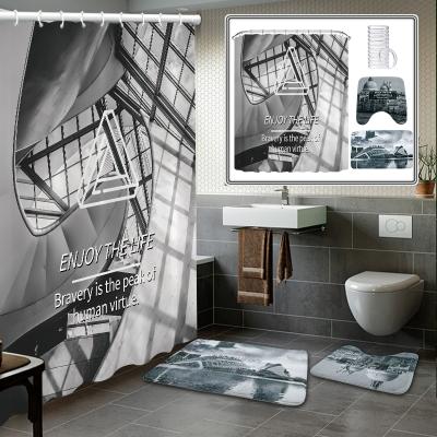 China Factory Supply 3pcs Sustainable Bathroom Shower Curtains Set Customized Printed Bathroom Shower Curtain With Mat for sale