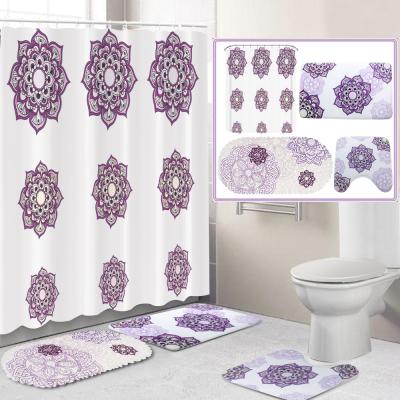 China Wholesale 4pcs Designss 3d Printing 100% Waterproof Custom Made Shower Curtain Sets For Bathroom for sale