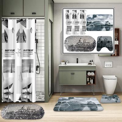 China Sustainable Wholesale Thickened Classy Folding EVA Bathroom Shower Curtain Eco - Friendly Sets With Hook for sale